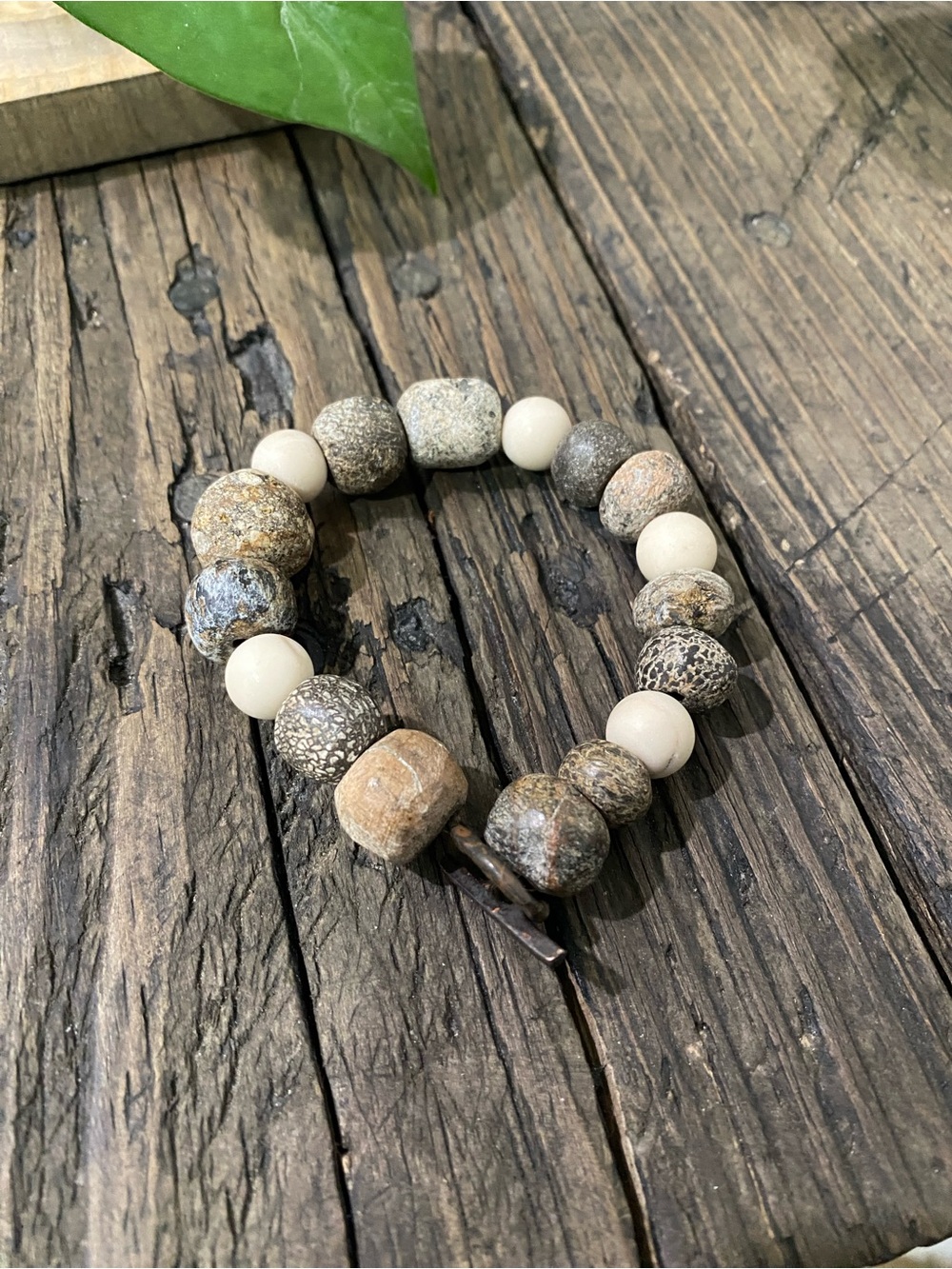 Stone Beaded Bracelet on Antique Brown Toggle